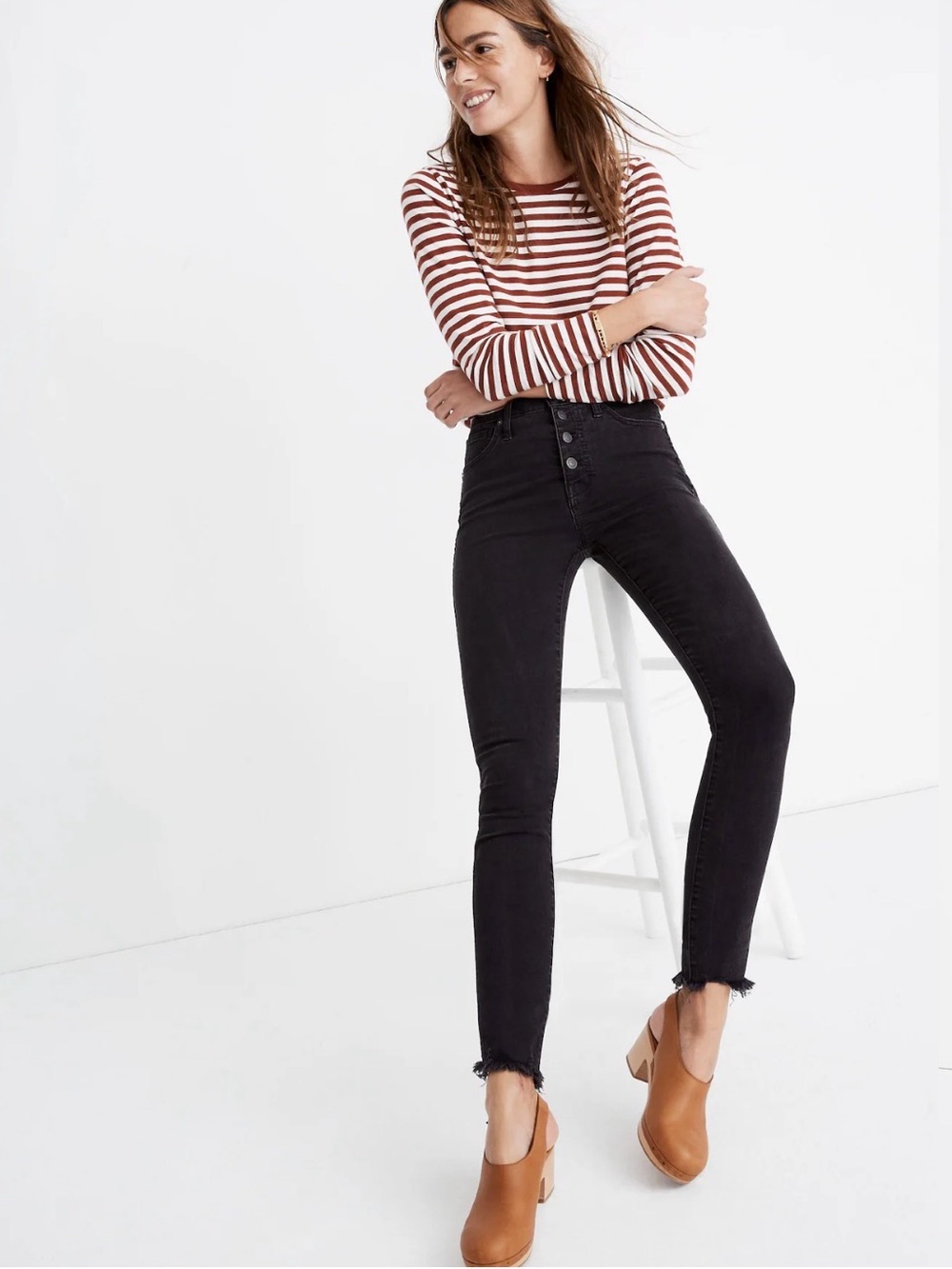 ⁠Madewell 10 Inch High Rise Button Fly Skinny Jeans Berkeley Black Denim 29⁠